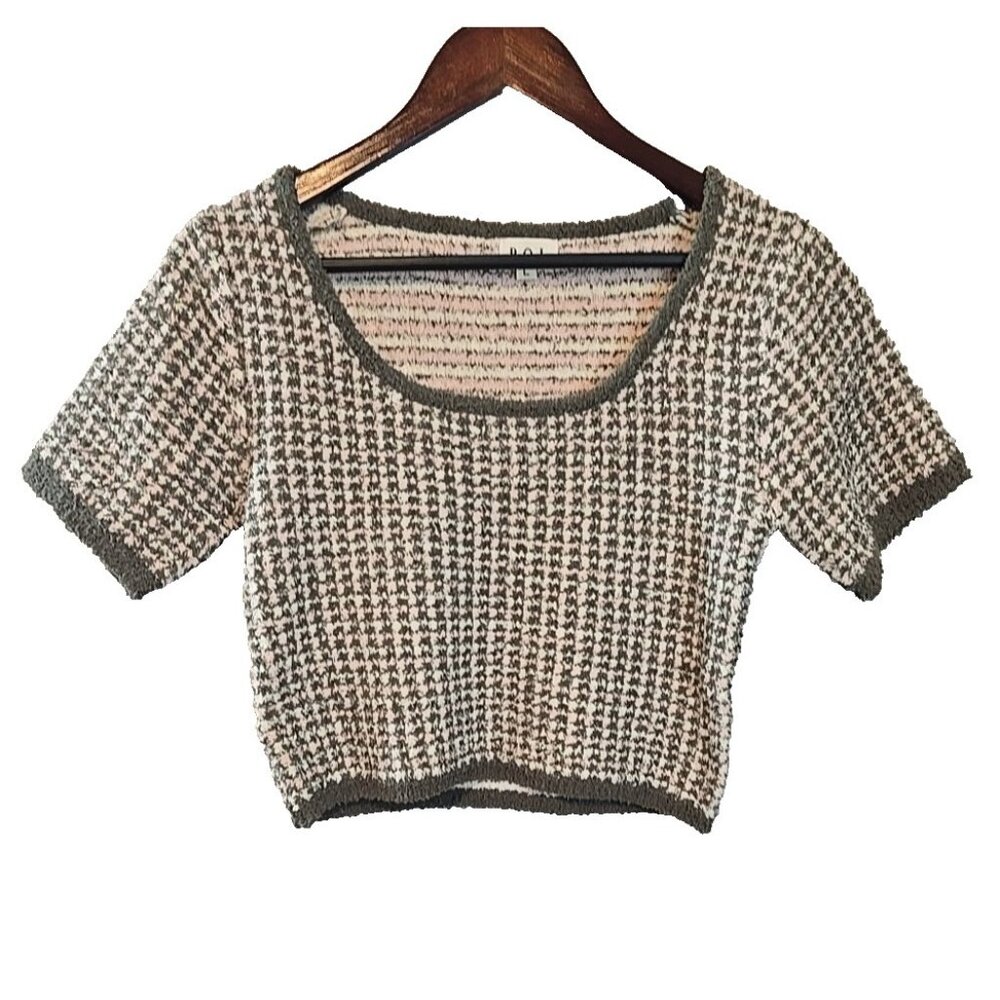 POL cropped top knit stretch gray‎ pink white size L